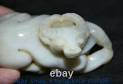 4 Old Chinese Natural Hetian Jade Carving Palace Bull Oxen Luck Sculpture