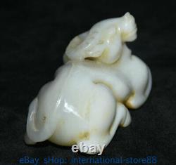 4 Old Chinese Natural Hetian Jade Carving Palace Bull Oxen Luck Sculpture
