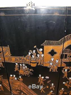 4 Vintage Chinese Black Lacquer And Gilt Wall Panels Hangings 100 Boys Large 72