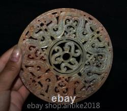 5.2 Ancient Chinese Dynasty Hetian Jadeite Carved Fengshui Dragon Beast Jade Bi