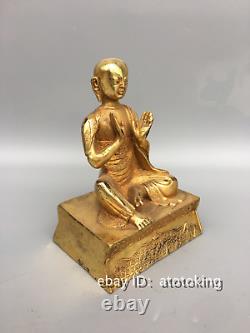 5.2 Chinese antiques Pure copper Gold plated Sitting posture Guru Buddha Statue