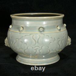 5.2 Old Chinese Song Dynasty Ru Kiln Porcelain Lion Head Pot Jar Incense Burner
