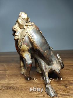 5.4 Chinese antiques Pure copper Cinnabar Lucky Child grazing statue