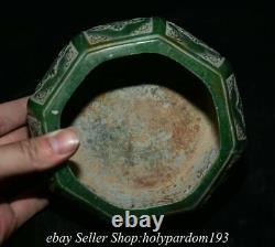 5.4 Old Chinese Green Jade Carved Fengshui 8 Auspicious Symbol Jar Pot