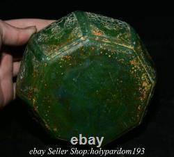 5.4 Old Chinese Green Jade Carved Fengshui 8 Auspicious Symbol Jar Pot