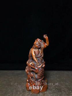5.6 Chinese antiques Boxwood Hand-carved xiang Long Lohan statue