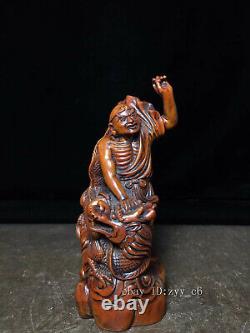 5.6 Chinese antiques Boxwood Hand-carved xiang Long Lohan statue