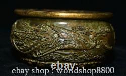 5.6 Qianlong Marked Old Chinese Bronze Dynasty Dragon Phoenix Round Bowl Pot