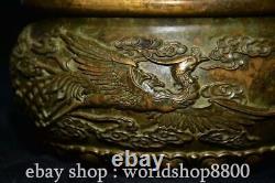 5.6 Qianlong Marked Old Chinese Bronze Dynasty Dragon Phoenix Round Bowl Pot
