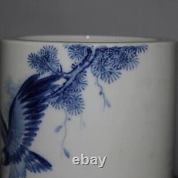 5.7 Collection Chinese Blue-and-white Porcelain Animal Hawk Bird Brush Pot