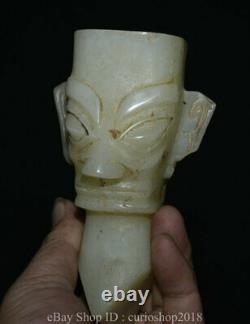 5.8 Collect Old Chinese White Jade Carved Sanxingdui People Head Bust Statue