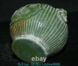 5.8'' Rare Ancient Chinese Green Jade Carved Flower Bird Beast Head Pot Jar Tank