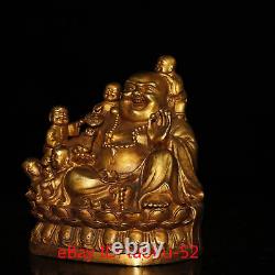 5.9Old Chinese antiques bronze gilt five son Maitreya Buddha statue