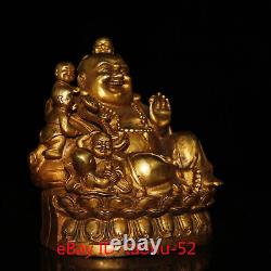 5.9Old Chinese antiques bronze gilt five son Maitreya Buddha statue