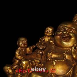 5.9Old Chinese antiques bronze gilt five son Maitreya Buddha statue