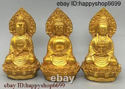 5 Chinese Buddhism Bronze Kwan-yin Sakyamuni Buddha Three saints Buddha Statue