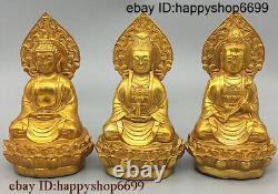 5 Chinese Buddhism Bronze Kwan-yin Sakyamuni Buddha Three saints Buddha Statue