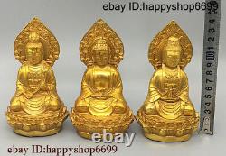 5 Chinese Buddhism Bronze Kwan-yin Sakyamuni Buddha Three saints Buddha Statue