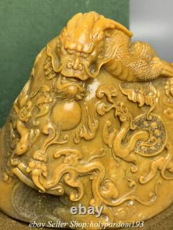 5 Chinese Natural Tianhuang Shoushan Stone Carving Dragon Seal Stamp Statue