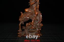 6Old Chinese Boxwood Wood Hand Carved Riding dragon Guanyin Buddha statue