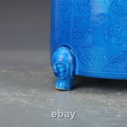 6.1 Chinese Ming Porcelain Blue Glaze Animal Dragon Three Foot Incense Burner