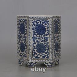 6.1 Chinese Qing Blue-and-white Porcelain Lotus Flower Six Sides Brush Pot