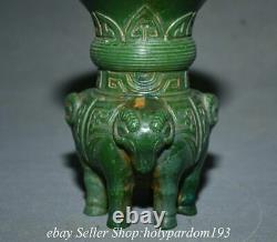 6.2 Old Chinese Green Jade Carving Dynasty Sheep Vessel Bottle Vase Zun