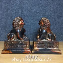 6.3Old Chinese antiques Pure copper Exquisite lions statue a pair