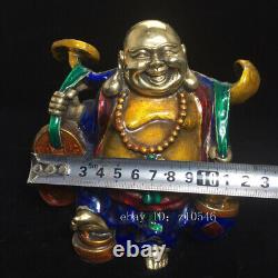 6.4Chinese antiques Qianlong Period Pure copper Cloisonne Lucky Maitreya statue