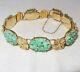 6.4 Antique Chinese 14k Yellow Gold Bracelet With Green Jadeite Jade (26.3 Grams)