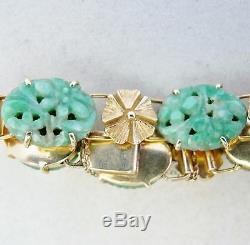 6.4 Antique Chinese 14K Yellow Gold Bracelet with Green Jadeite Jade (26.3 grams)