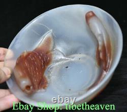 6.4 Boutique Chinese Natural Agate Chalcedony Carving Double Carp Fish Bowl