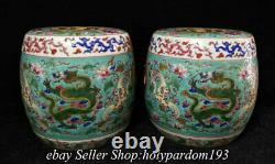 6.4 Marked Chinese Famille rose Porcelain Dynasty Dragon Flower Stool Pair