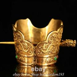 6.4 Old Chinese Bronze 24K Gold Gilt Dynasty Double Dragon Official headgear