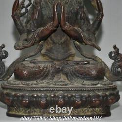 6.4 Old Chinese Purple Bronze 4 Arms Guan Yin Goddess Statue Sculpture