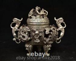 6.4 Qianlong Chinese Copper Silver Dynasty Dragon Beast censer incense burner