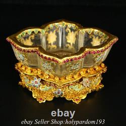 6.6 Old Chinese Crystal Copper Enamel Filigree Gems Bowl Jar Pot Statue