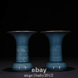 6.7 Chinese Porcelain qing dynasty yongzheng mark A pair cyan gilt pattern Vase