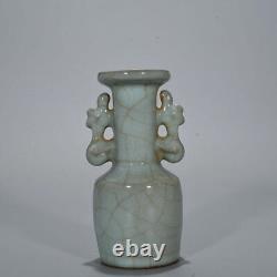 6.7 Chinese old Song dynasty Porcelain Guan kiln cyan Ice crack double ear vase
