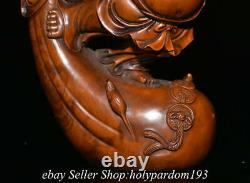 6.8 Chinese Boxwood Hand-carved Sack Happy Laugh Maitreya Buddha Statue