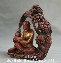 6.8 Chinese Natural Shoushan Stone Carving Lohan Arhat Tree Statue Sculpture