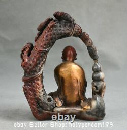 6.8 Chinese Natural Shoushan Stone Carving Lohan Arhat Tree Statue Sculpture