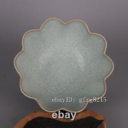 6.8 Chinese antiques Ru Kiln Azure Glaze outline in gold Lettering Lotus bowl
