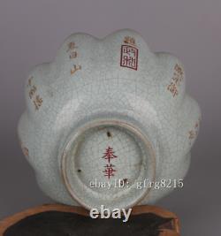 6.8 Chinese antiques Ru Kiln Azure Glaze outline in gold Lettering Lotus bowl