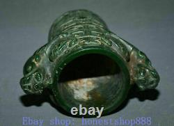 6.8 Old Chinese Green Jade Carving Dynasty Beast Ears Vessel Bottle Vase Jar