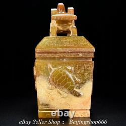 6 Ancient Chinese Zhan Dynasty Hetian Jade Nephrite Dragon Storage Box Statue
