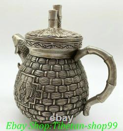 6 Antiques Old Chinese Qianlong Marked Tibet Silver Fish Fishs Flagon Wine pot