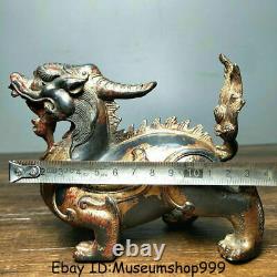 6 Old Chinese Bronze Gilt Feng Shui Pixiu Fly Beast unicorn Lucky Statue Pair