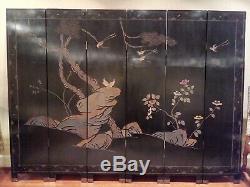 6-Panel Chinese Coromandel Screen, Two-sided Room Divider 72Tx 96W Vintage