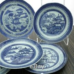 6 c1850 Canton Antique Chinese Blue and white Export Porcelain Desert Plates